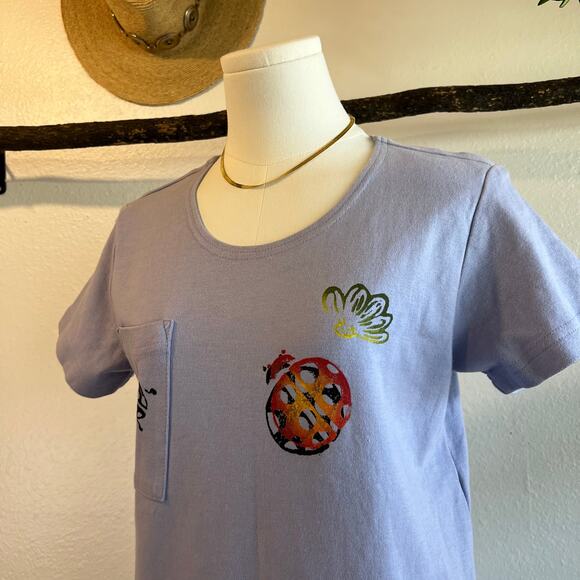 Vintage USA Focus Cotton Purple Painted Lady Bug Printed Pocket Dress Size Small - Picture 2 of 12